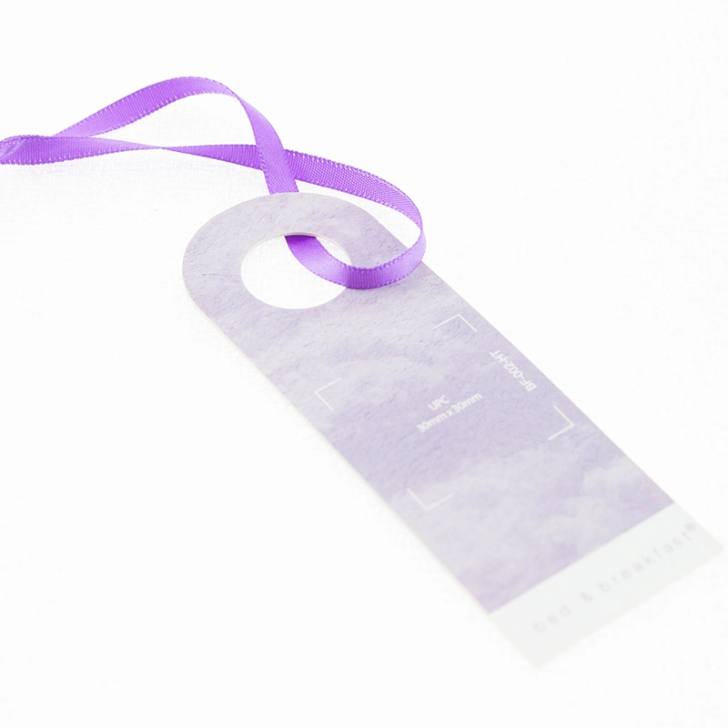 Custom Logo UV Cardboard Folded Garment Purple Hangtag with Ribbon